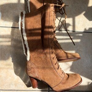 UGG Brown Suede Lace-Up Boots for Women